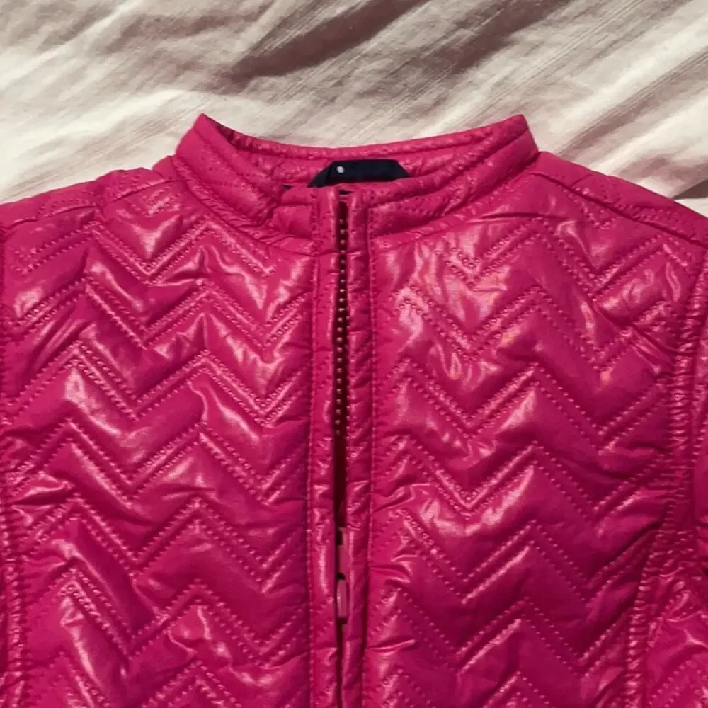 Gymboree s 5/6 hot pink full front zip quilted chevron pattern jacket nwot